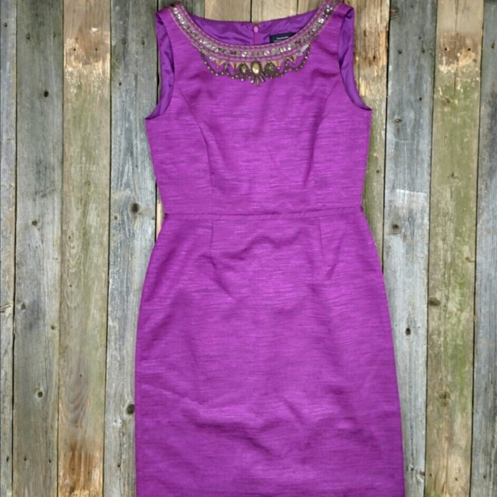 Tahari purple studded beaded sheath dress